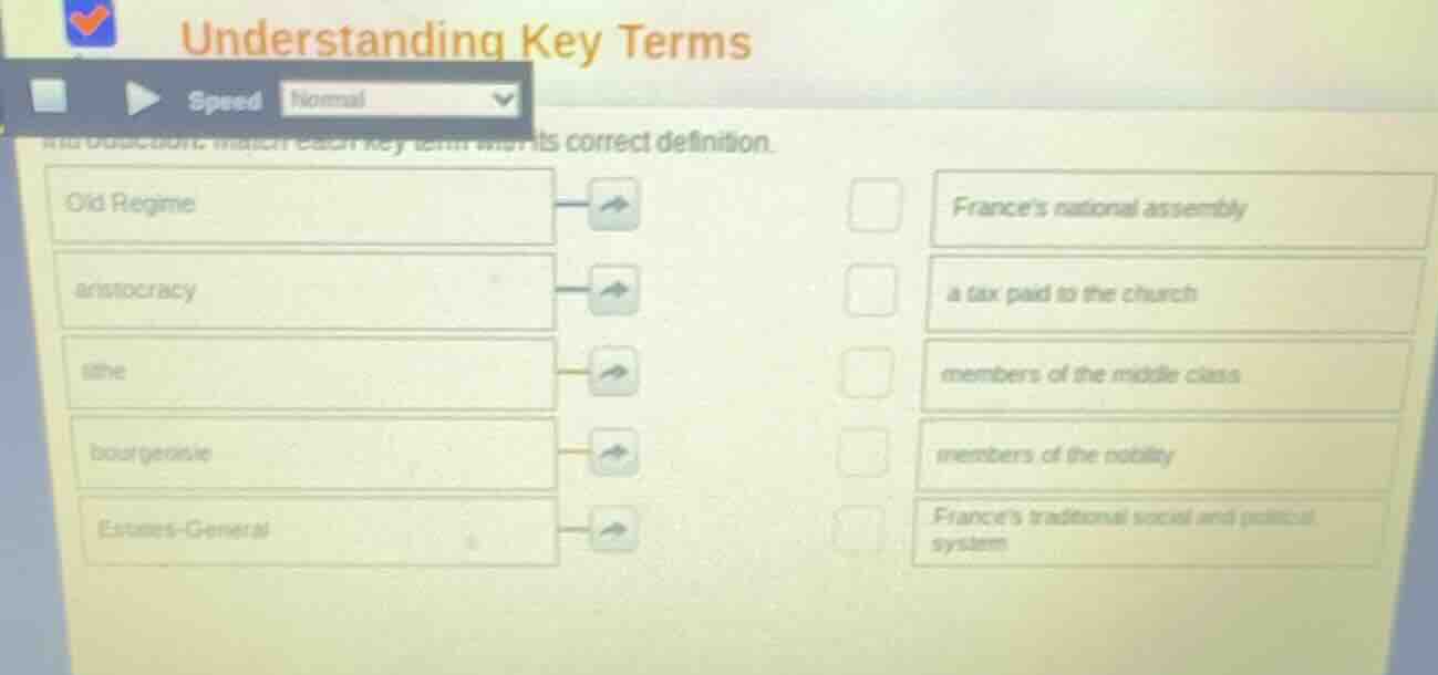 understanding key terms speed normal instruction: match each key term w…