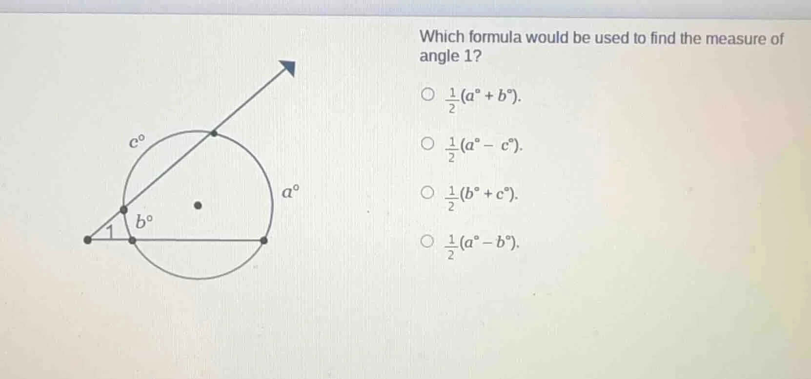 which formula would be used to find the measure of angle 1? $\frac{1}{2…