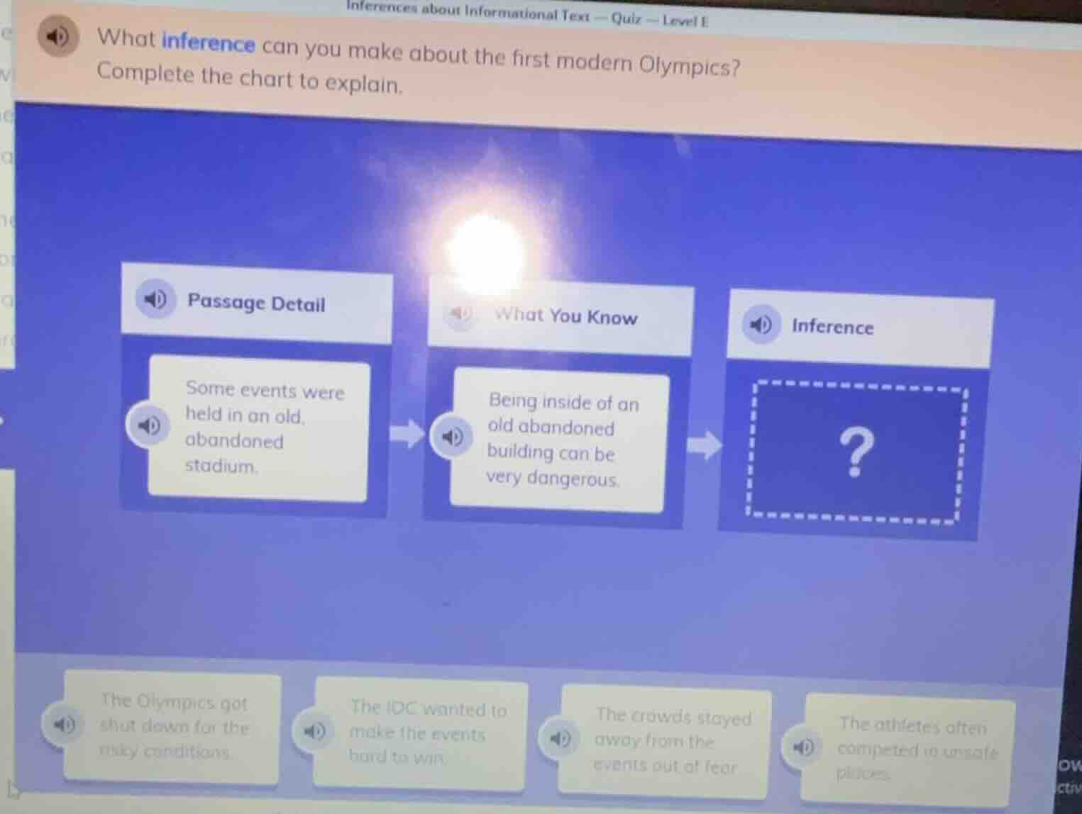inferences about informational text — quiz — level e what inference can…