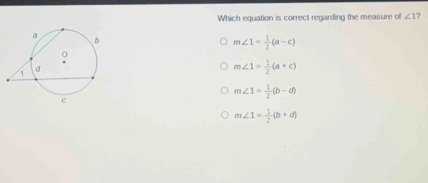 which equation is correct regarding the measure of $angle1$?$\bigcirc m…