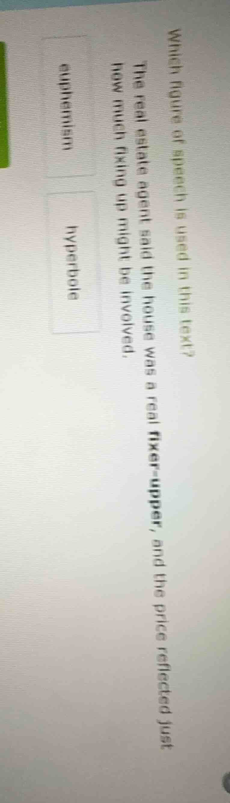 which figure of speech is used in this text?the real estate agent said …