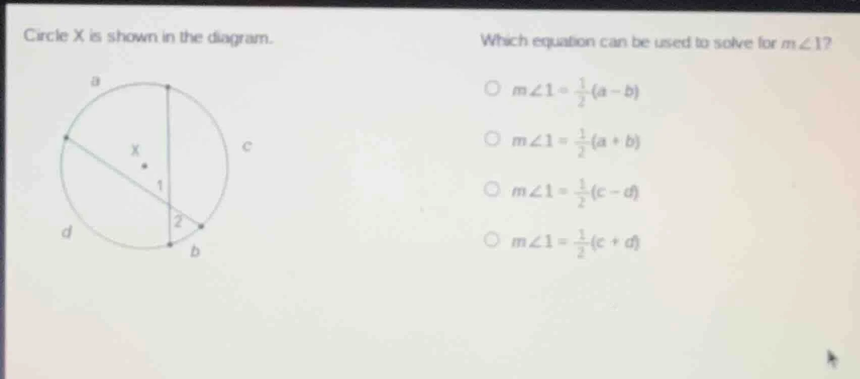 circle x is shown in the diagram. which equation can be used to solve f…