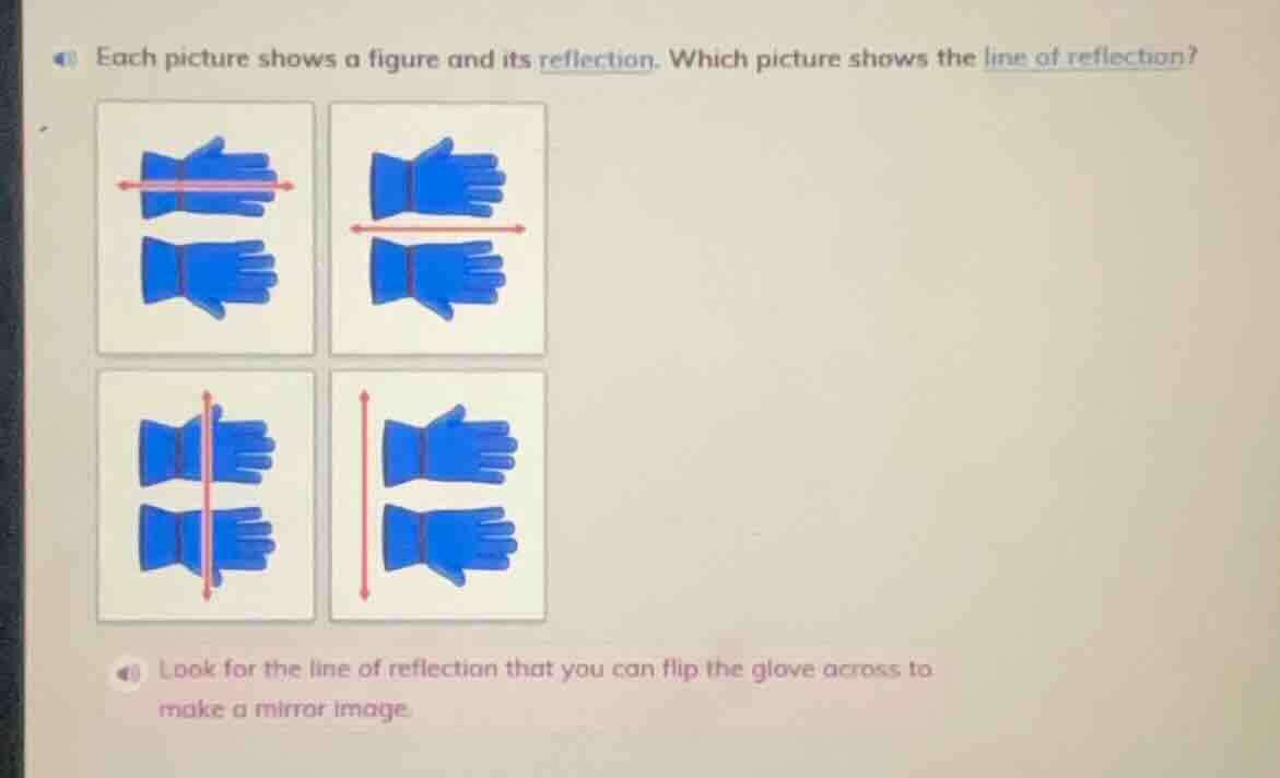 each picture shows a figure and its reflection. which picture shows the…