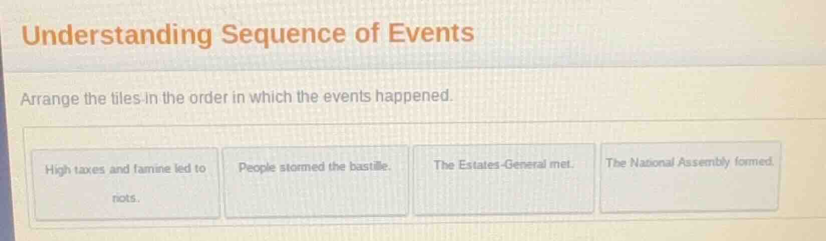 understanding sequence of events arrange the tiles in the order in whic…