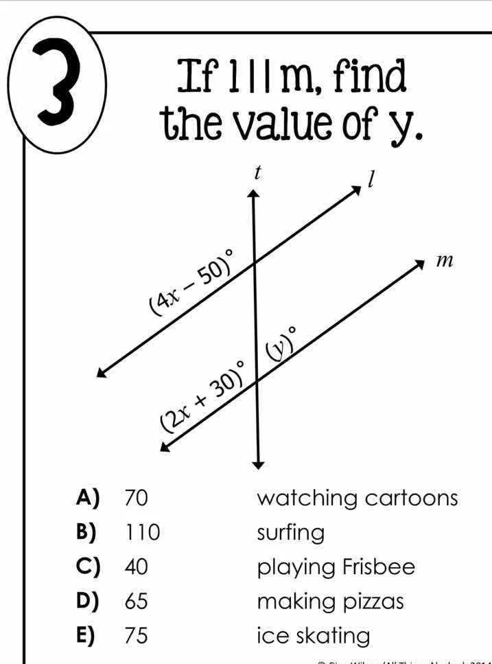 3 if l || m, find the value of y. $(4x - 50)^circ$ $(2x + 30)^circ$ $y^…
