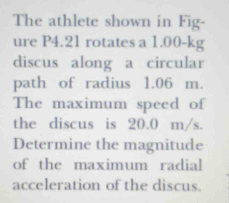the athlete shown in figure p4.21 rotates a 1.00-kg discus along a circ…