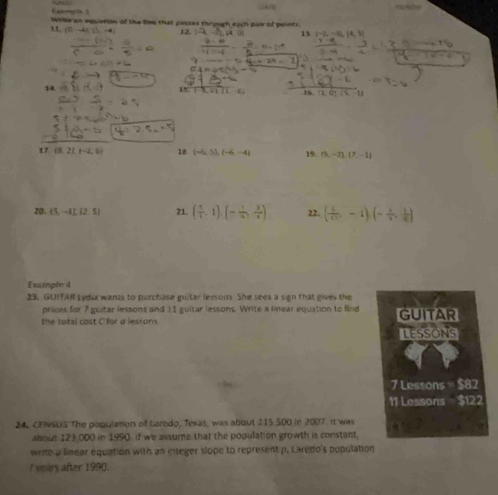 write an equation of the line that passes through each pair of points:1…
