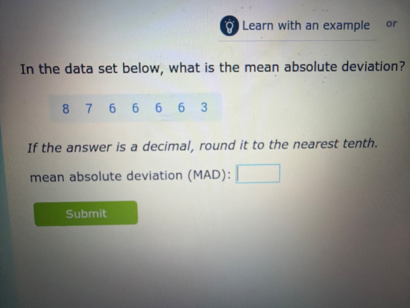 learn with an example or in the data set below, what is the mean absolu…