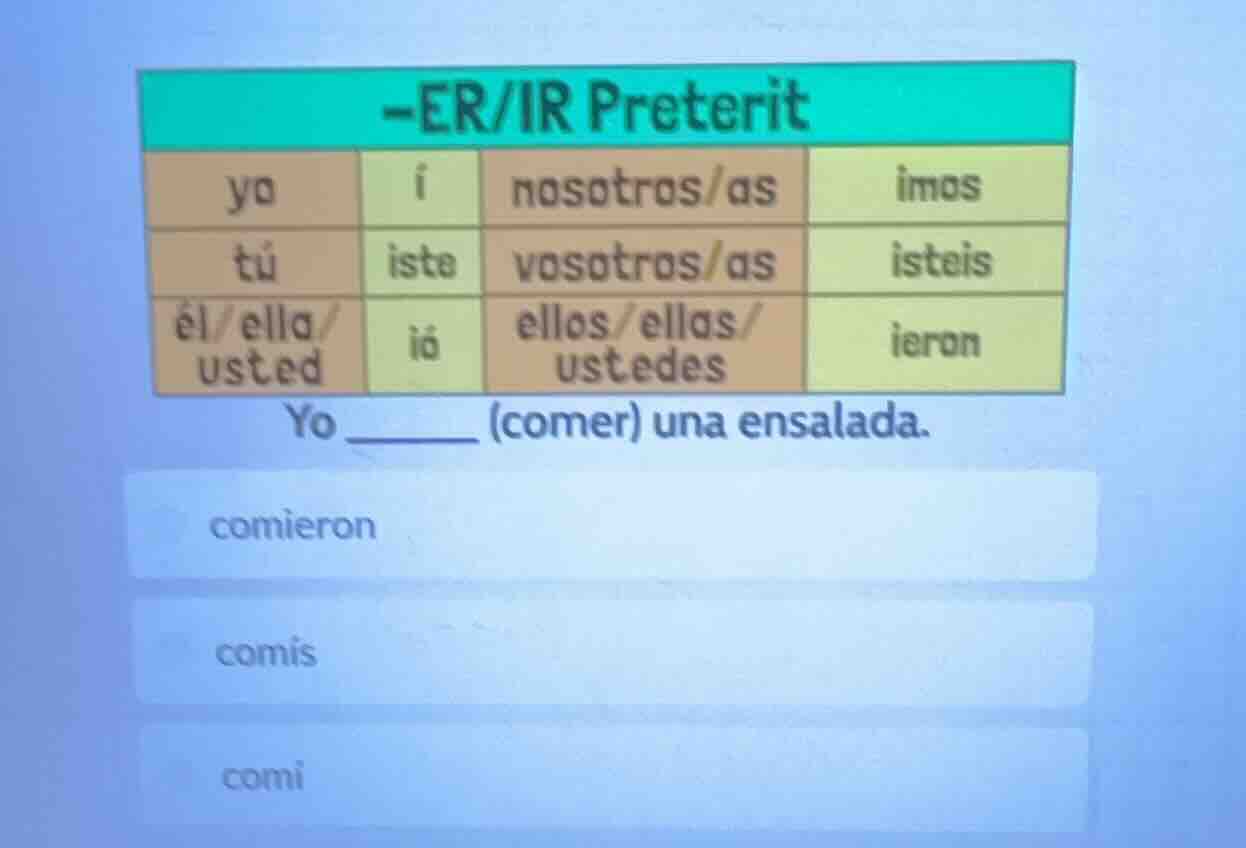 -er/ir preterit yo \t í \t nosotros/as \t imos tú \t iste \t vosotros/a…