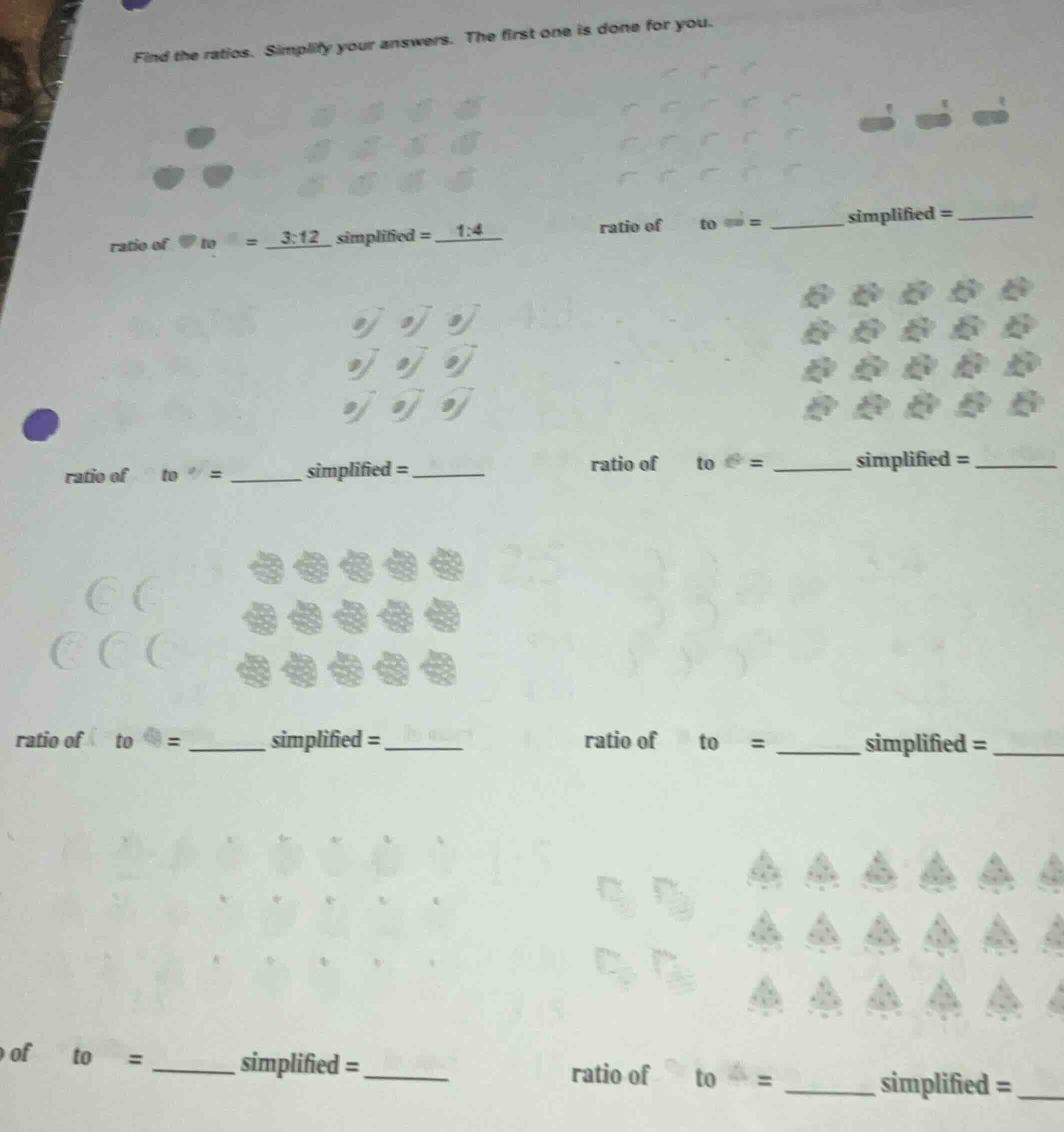 find the ratios. simplify your answers. the first one is done for you. …