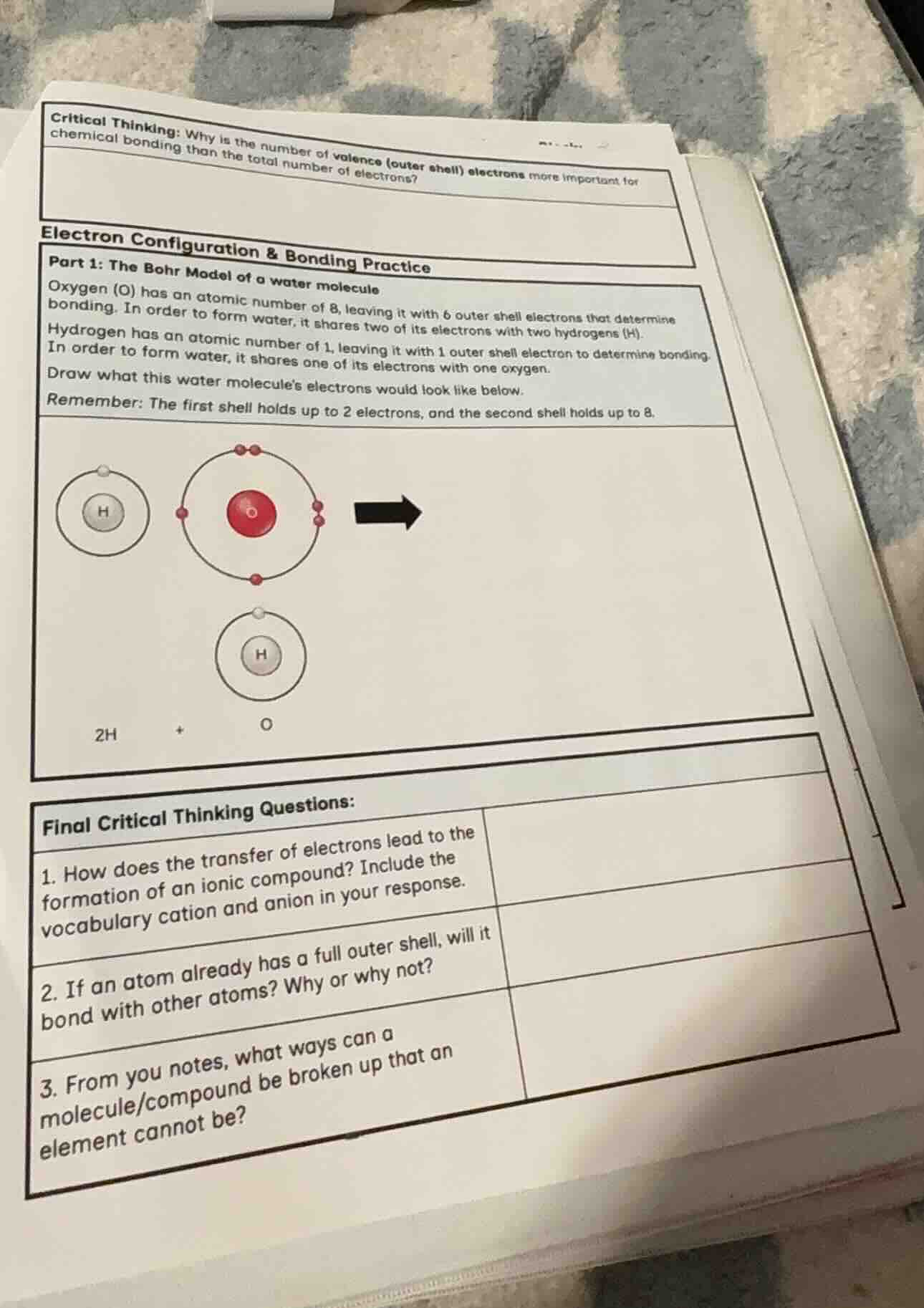 critical thinking: why is the number of valence outer shell electrons m…