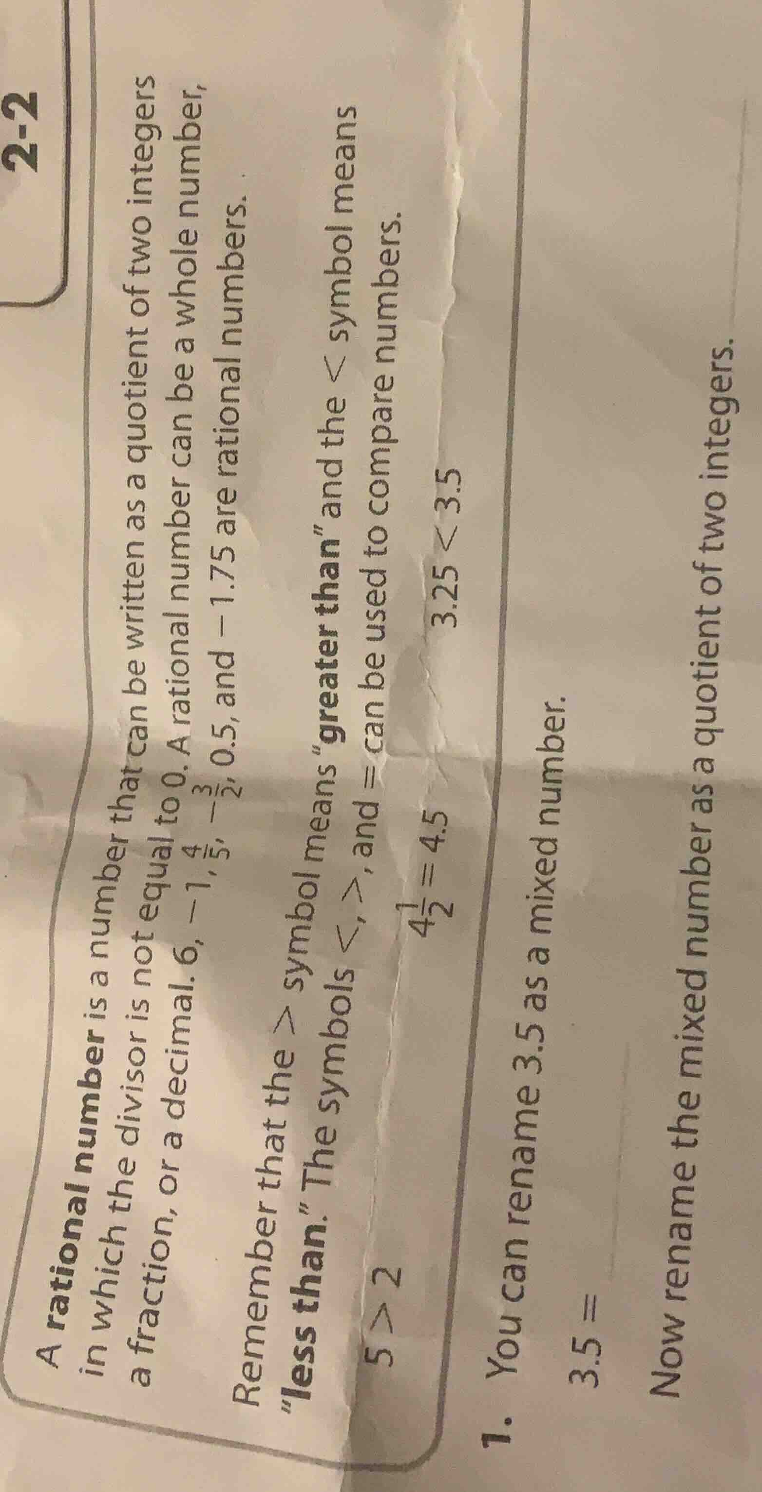 2-2 a rational number is a number that can be written as a quotient of …