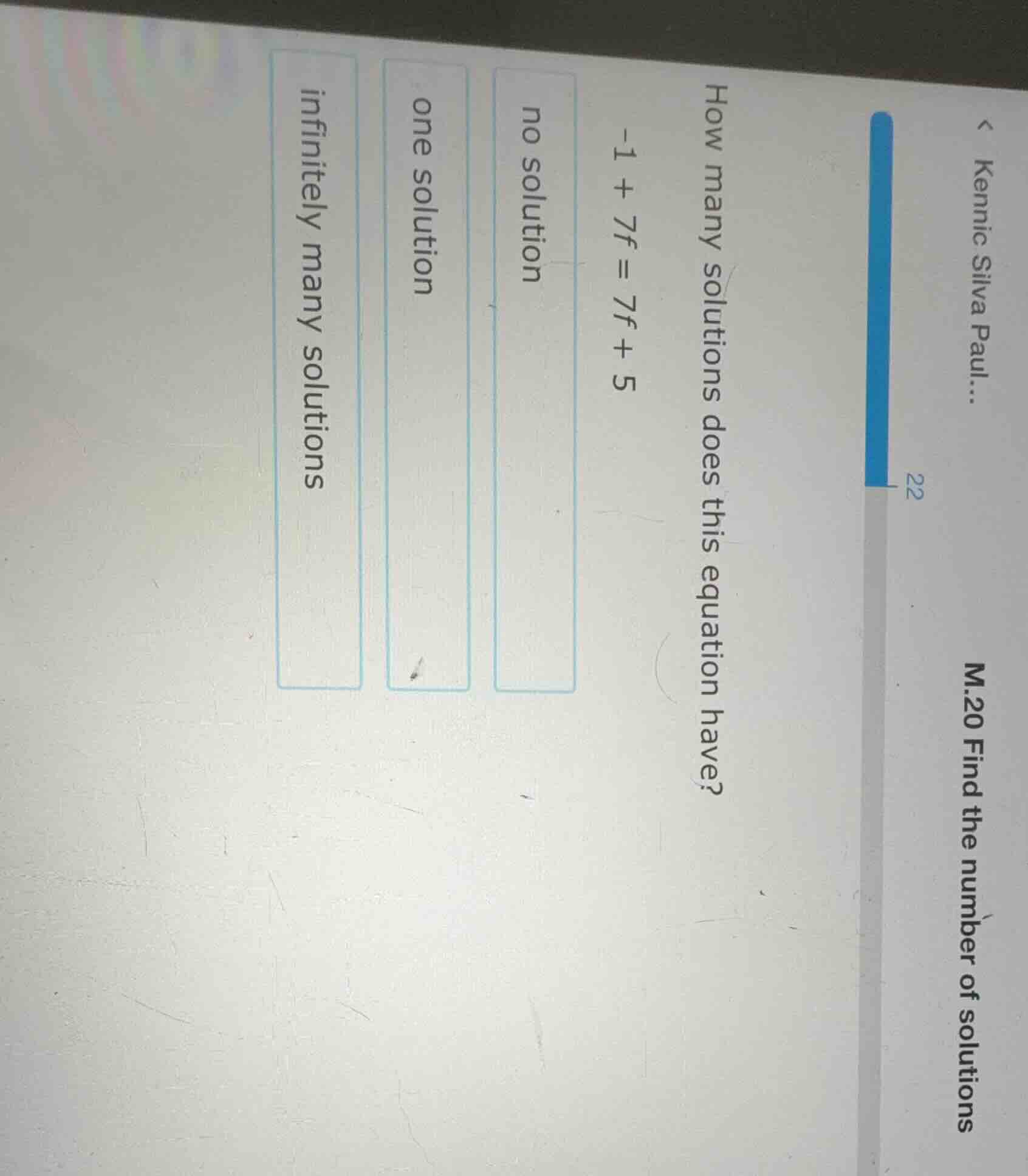 22 m.20 find the number of solutions how many solutions does this equat…