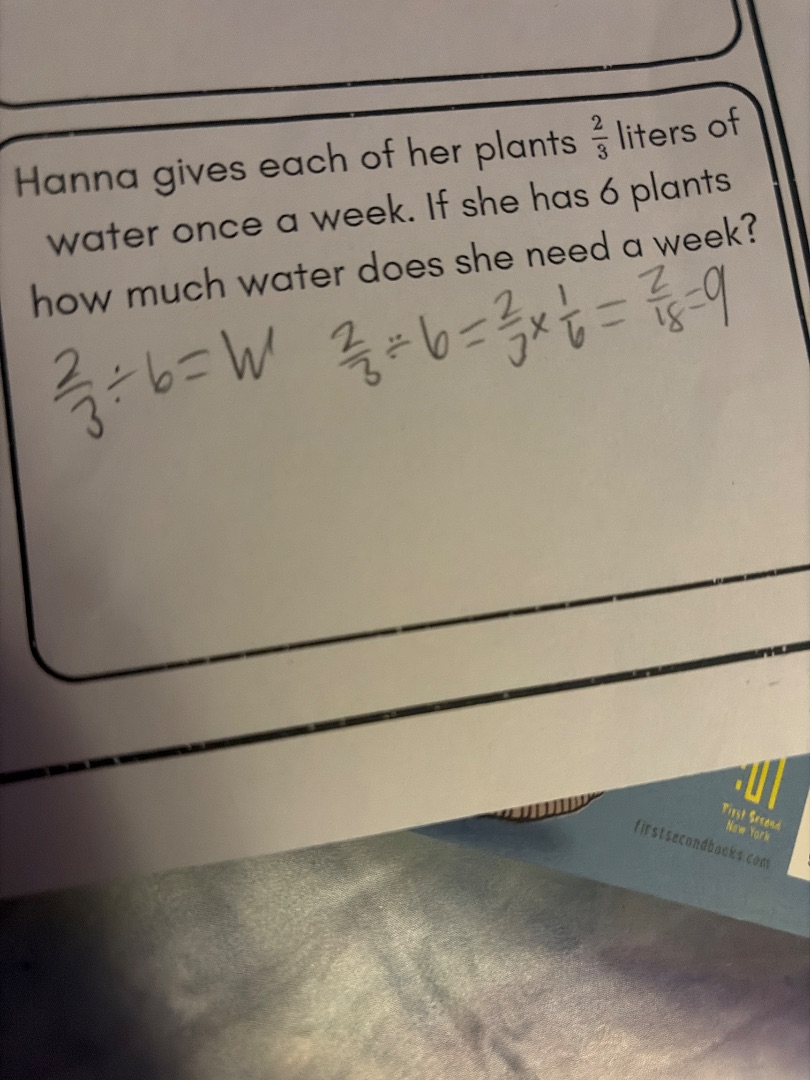hanna gives each of her plants $\frac{2}{3}$ liters of water once a wee…