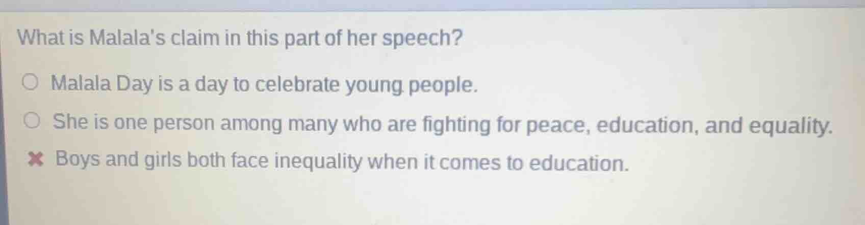 what is malalas claim in this part of her speech? malala day is a day t…