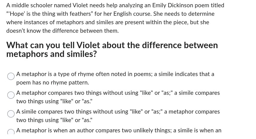 a middle schooler named violet needs help analyzing an emily dickinson …