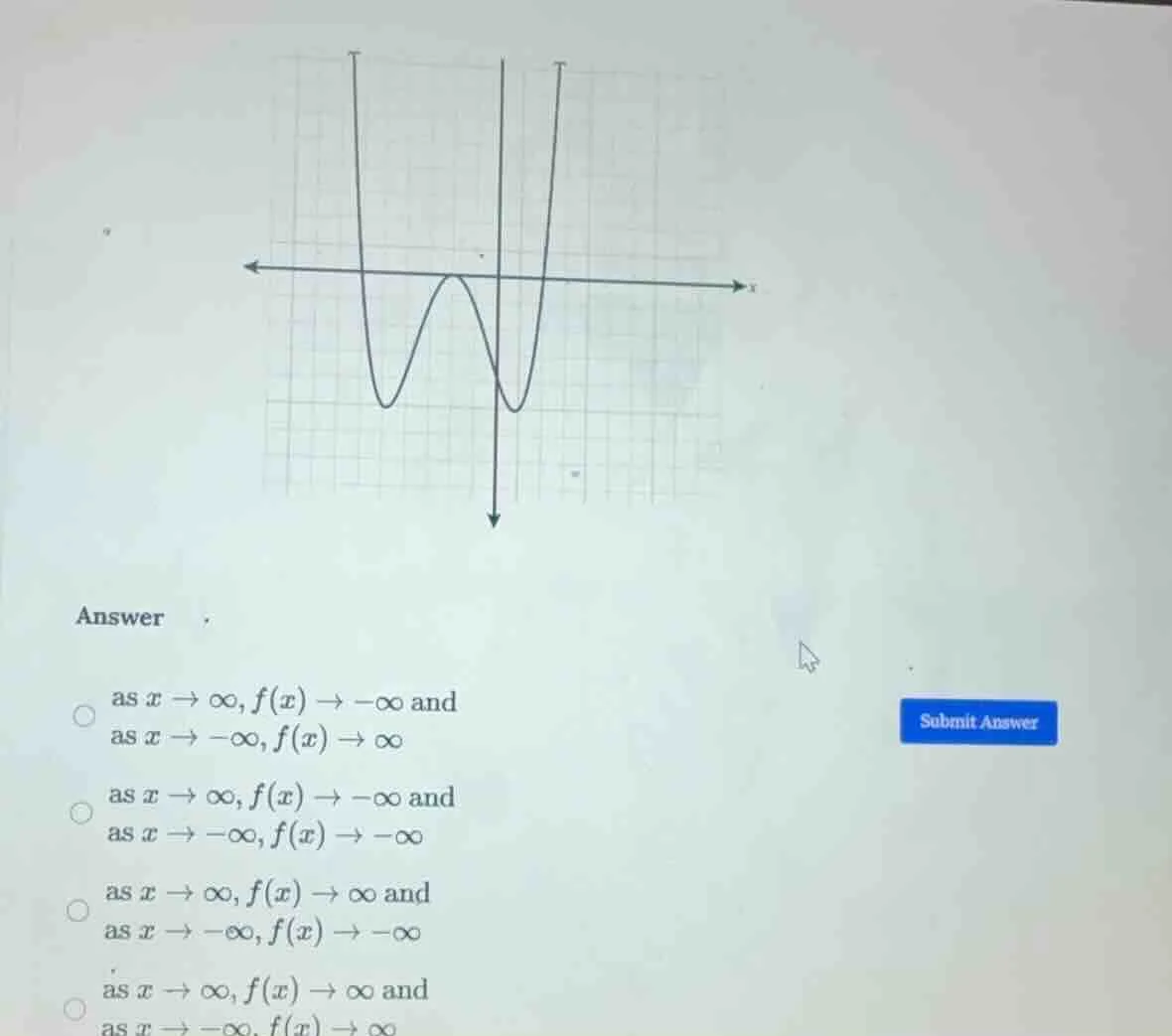 answer as $x \\to \\infty, f(x) \\to -\\infty$ and as $x \\to -\\infty,…