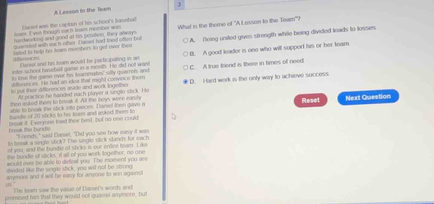 a lesson to the teamdaniel was the captain of his schools baseball team…