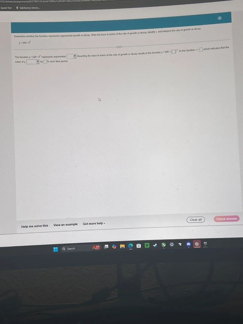determine whether the function represents exponential growth or decay. …
