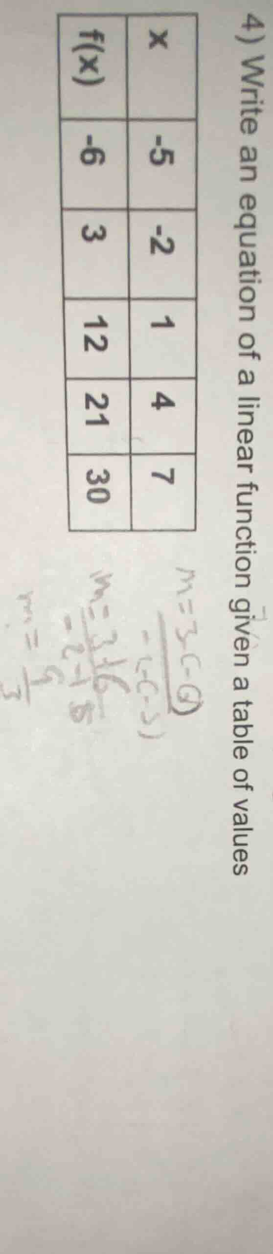 4) write an equation of a linear function given a table of values | x |…