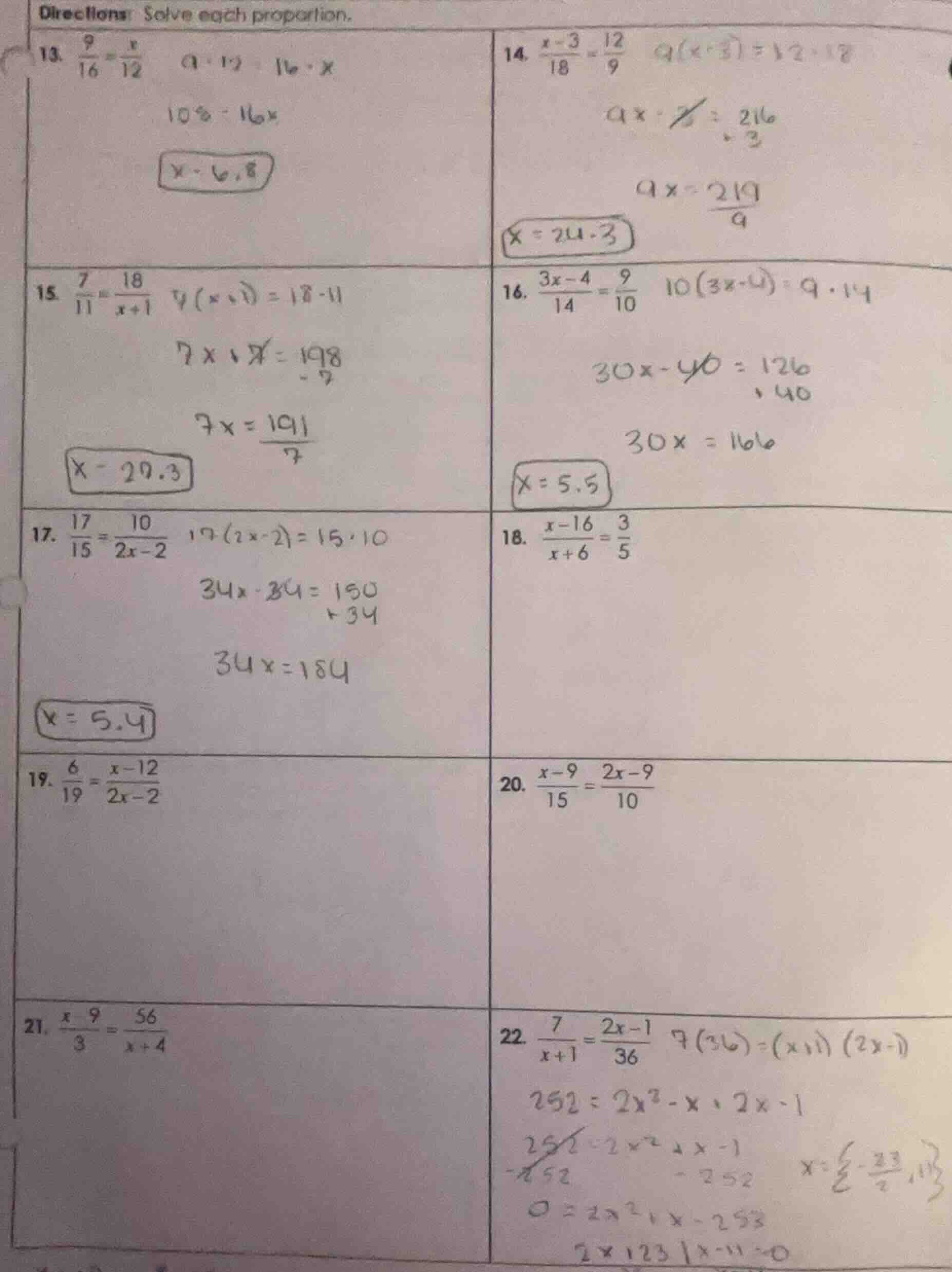 directions: solve each proportion. 13. $\frac{9}{16}=\frac{x}{12}$ 14. …
