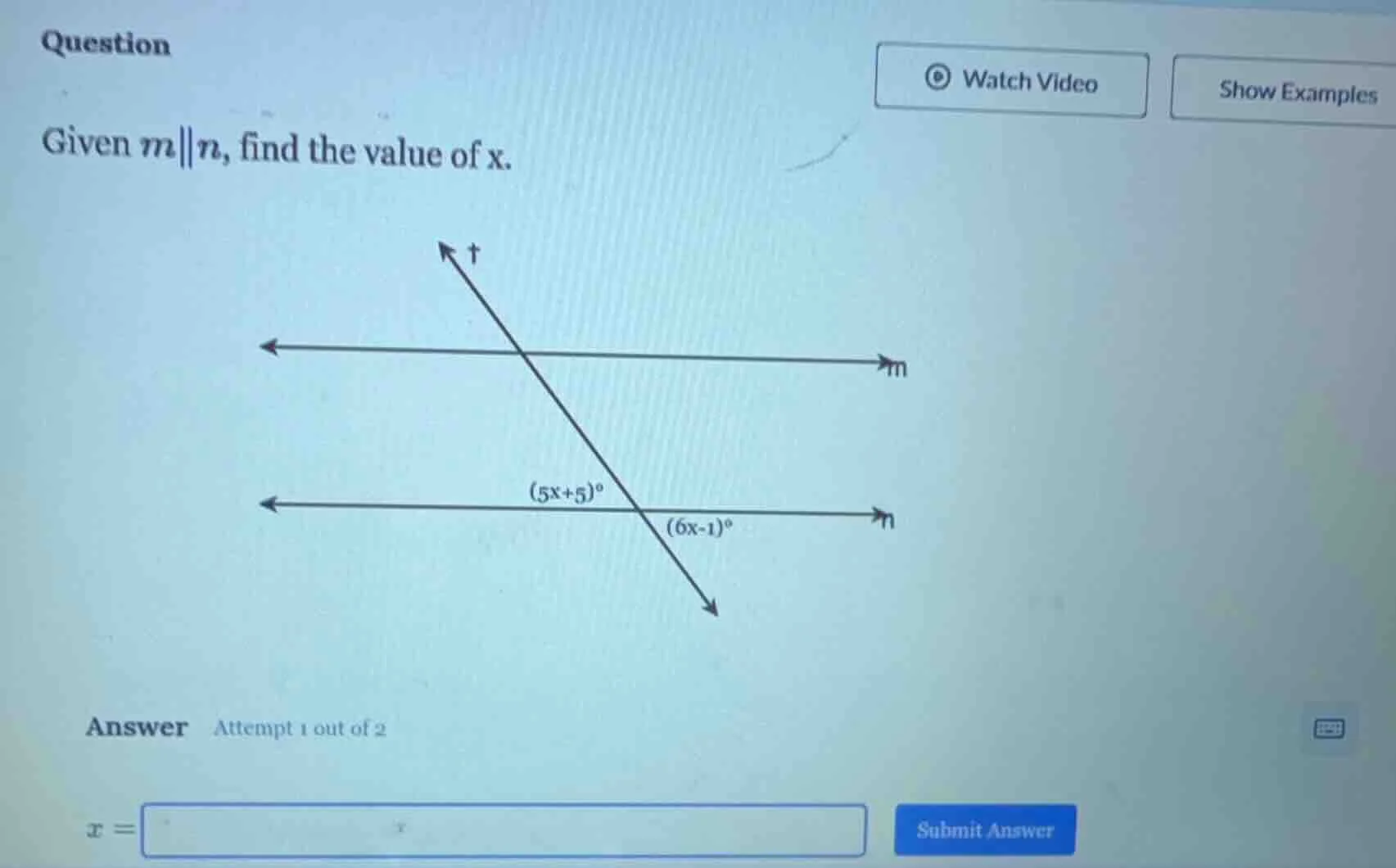 question given $m\\parallel n$, find the value of x. answer attempt 1 o…