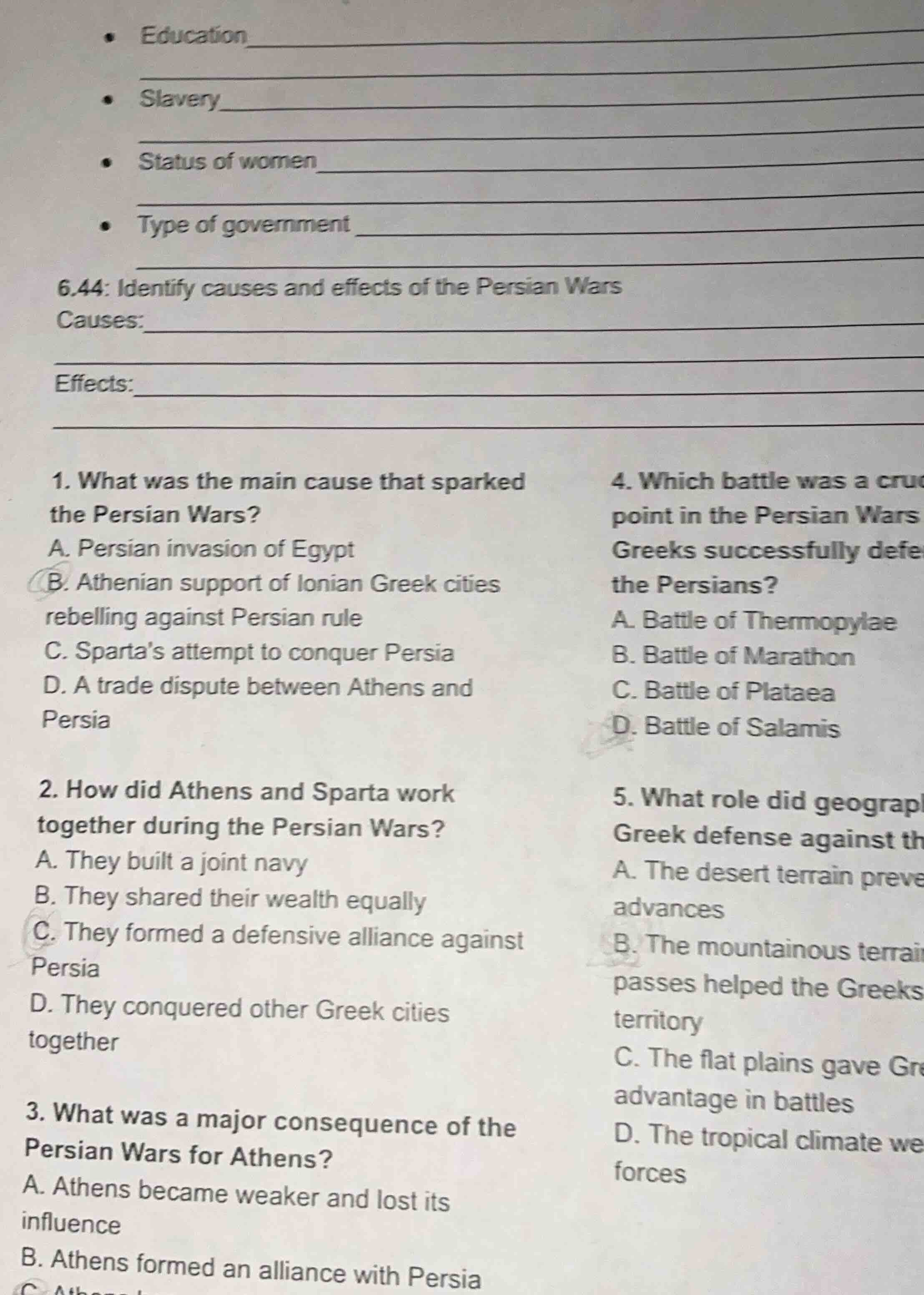 - education________ - slavery________ - status of women________ - type …