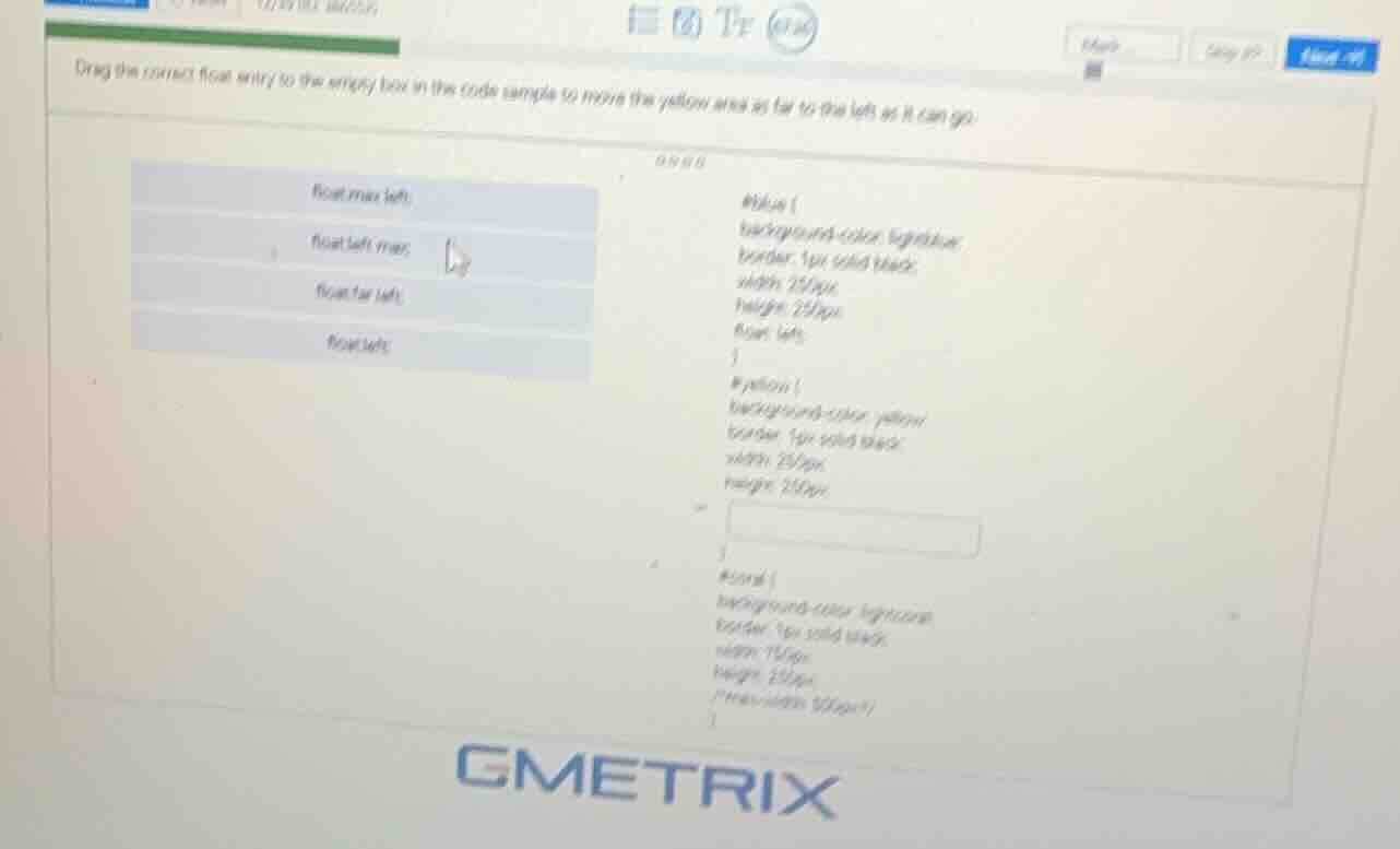 drag the correct float entry to the empty box in the code sample to mov…