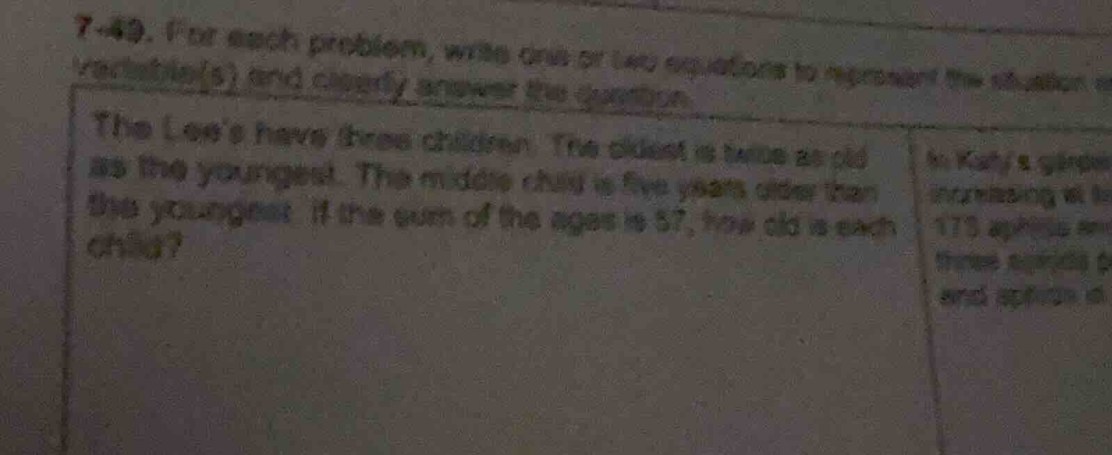 7-49. for each problem, write one or two equations to represent the sit…
