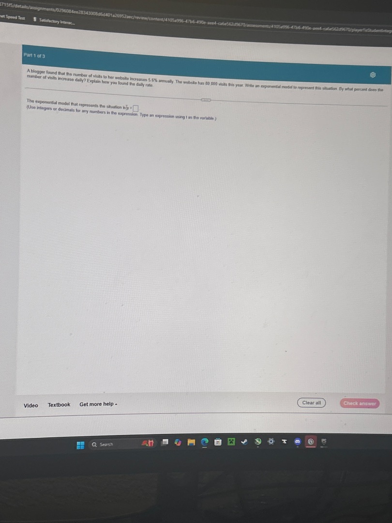 part 1 of 3 a blogger found that the number of visits to her website in…