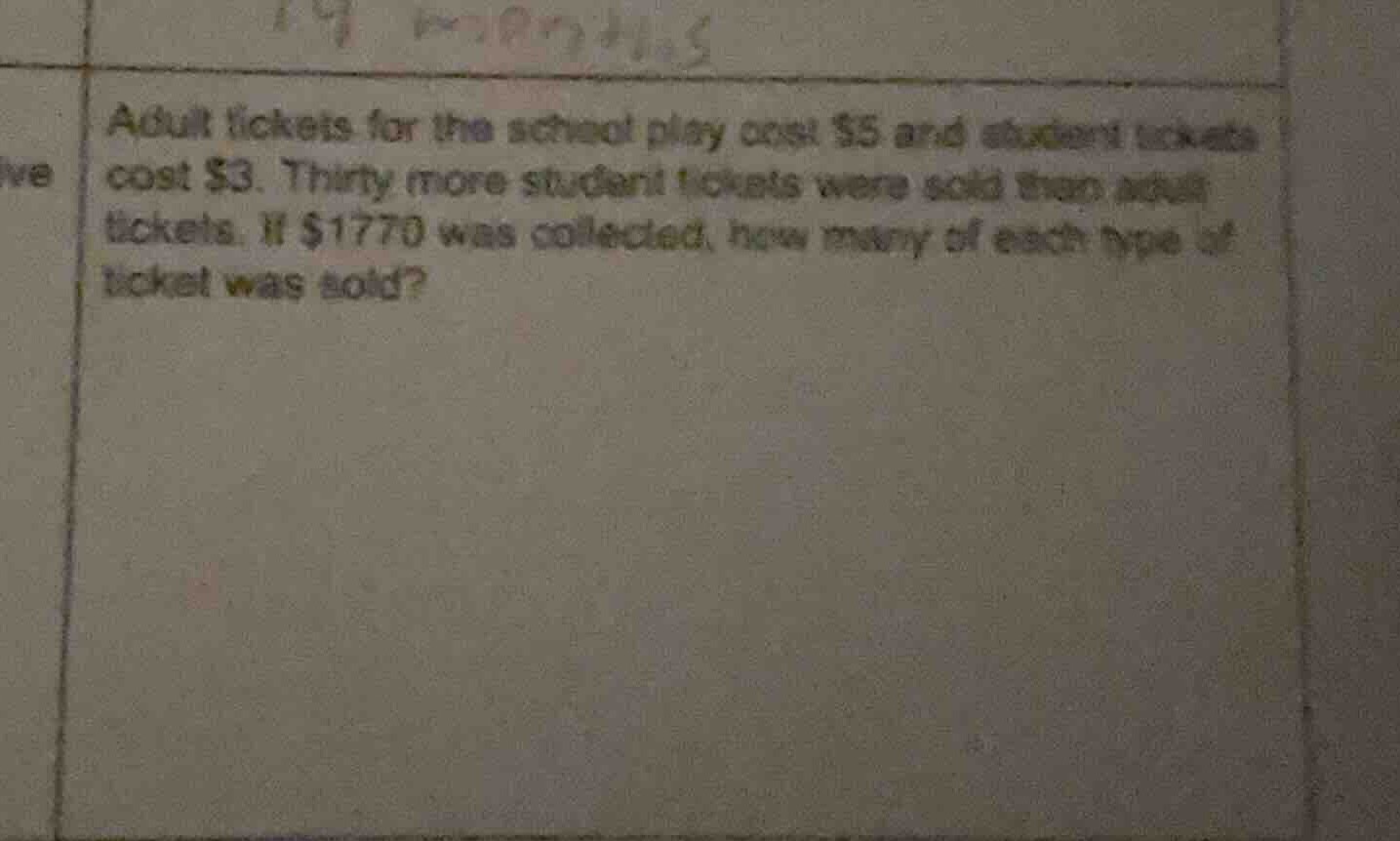 adult tickets for the school play cost $5 and student tickets cost $3. …