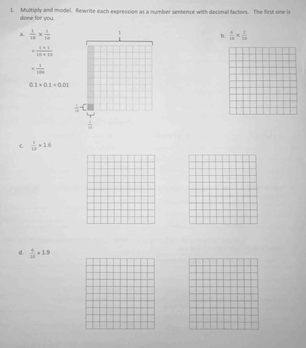 1. multiply and model. rewrite each expression as a number sentence wit…