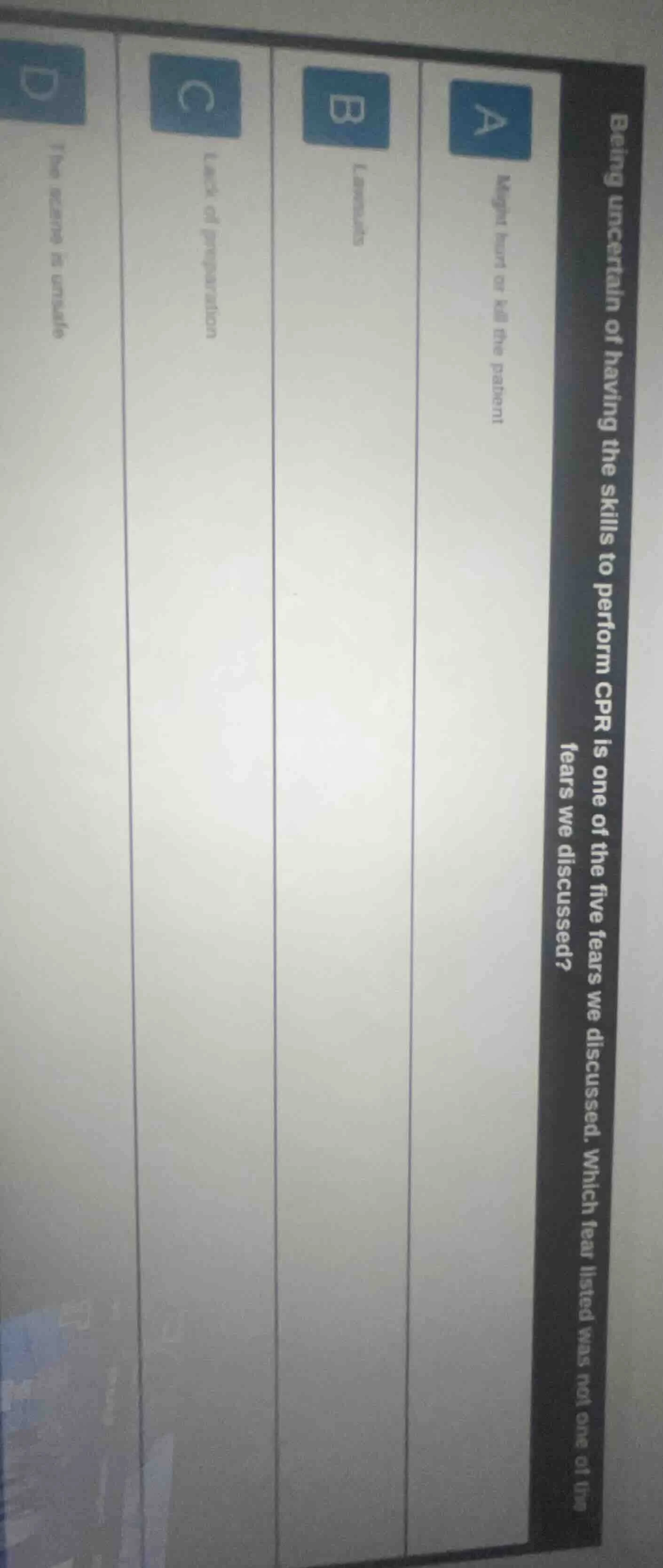 being uncertain of having the skills to perform cpr is one of the five …