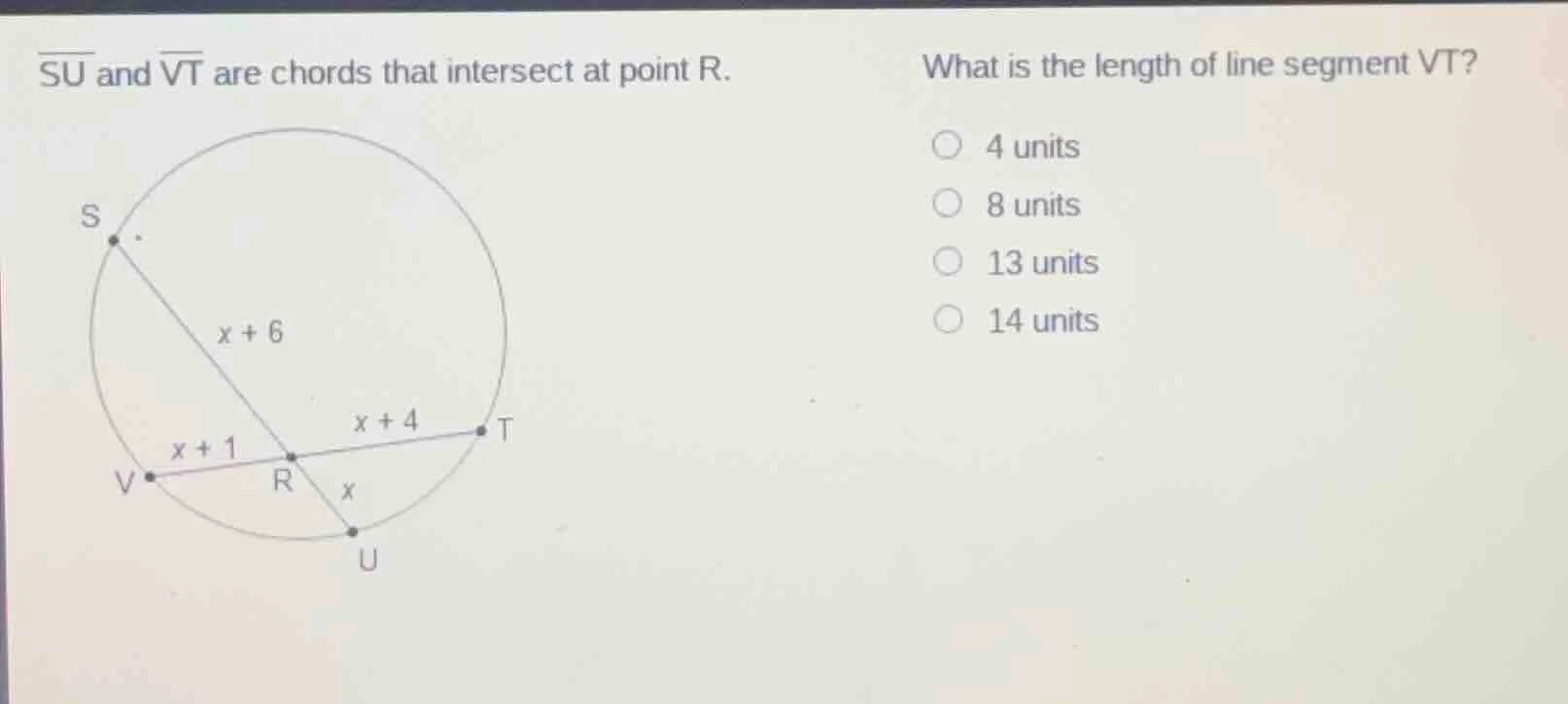 $\\overline{su}$ and $\\overline{vt}$ are chords that intersect at poin…