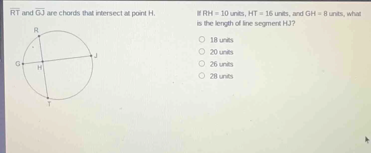 $\\overline{rt}$ and $\\overline{gj}$ are chords that intersect at poin…