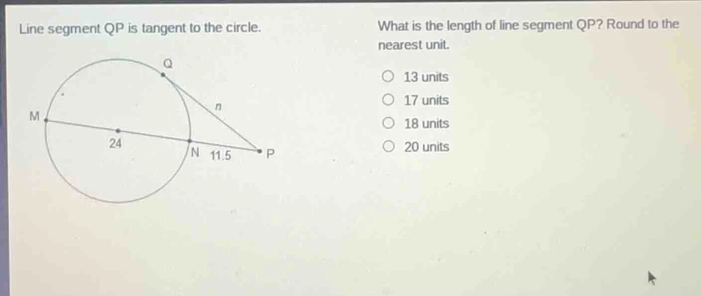 line segment qp is tangent to the circle. what is the length of line se…