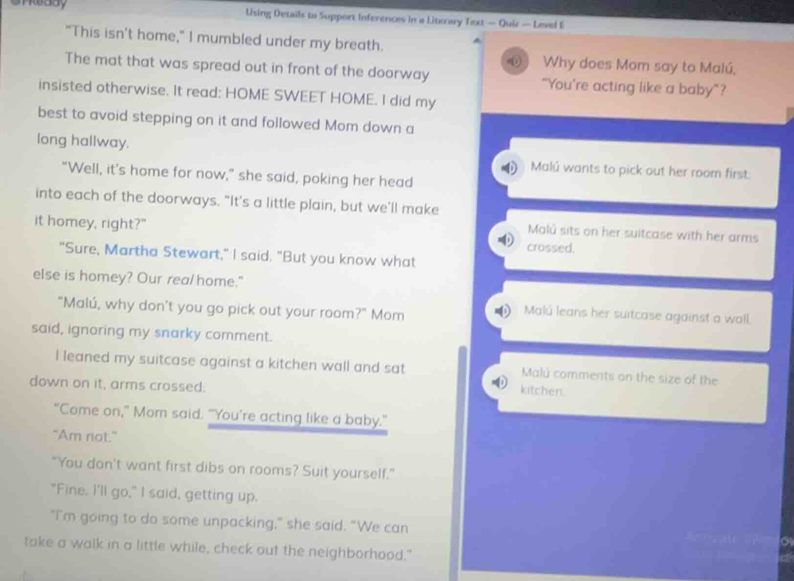 using details to support inferences in a literary text — quiz — level e…