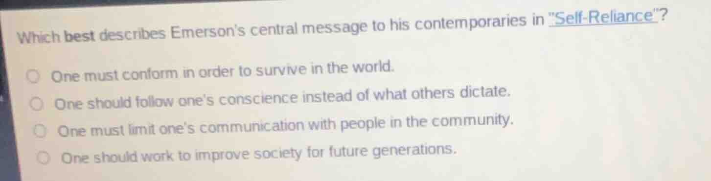 which best describes emersons central message to his contemporaries in …