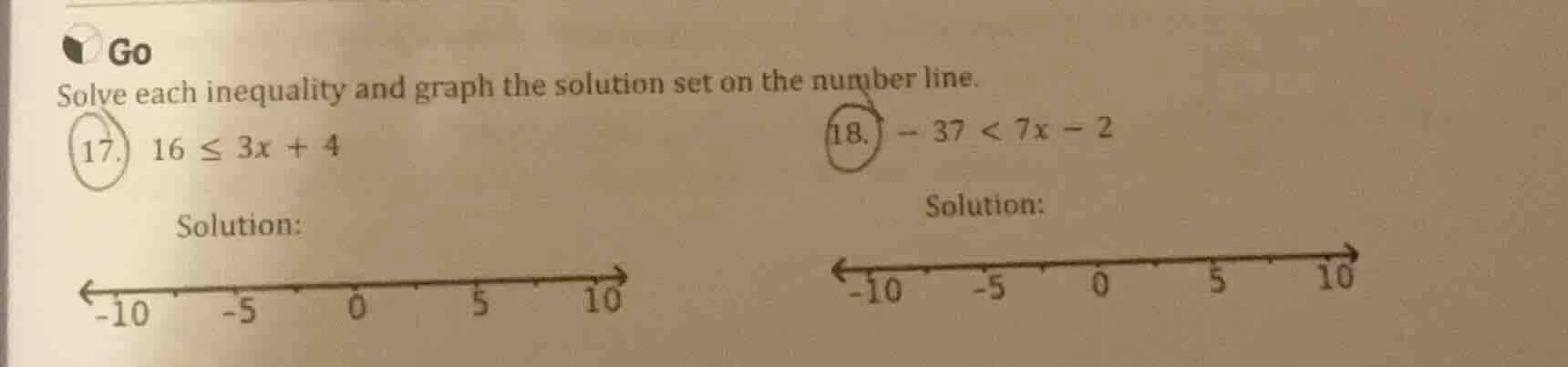 go solve each inequality and graph the solution set on the number line.…