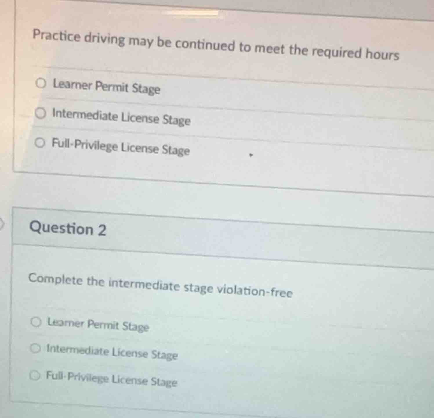 practice driving may be continued to meet the required hours ○ learner …