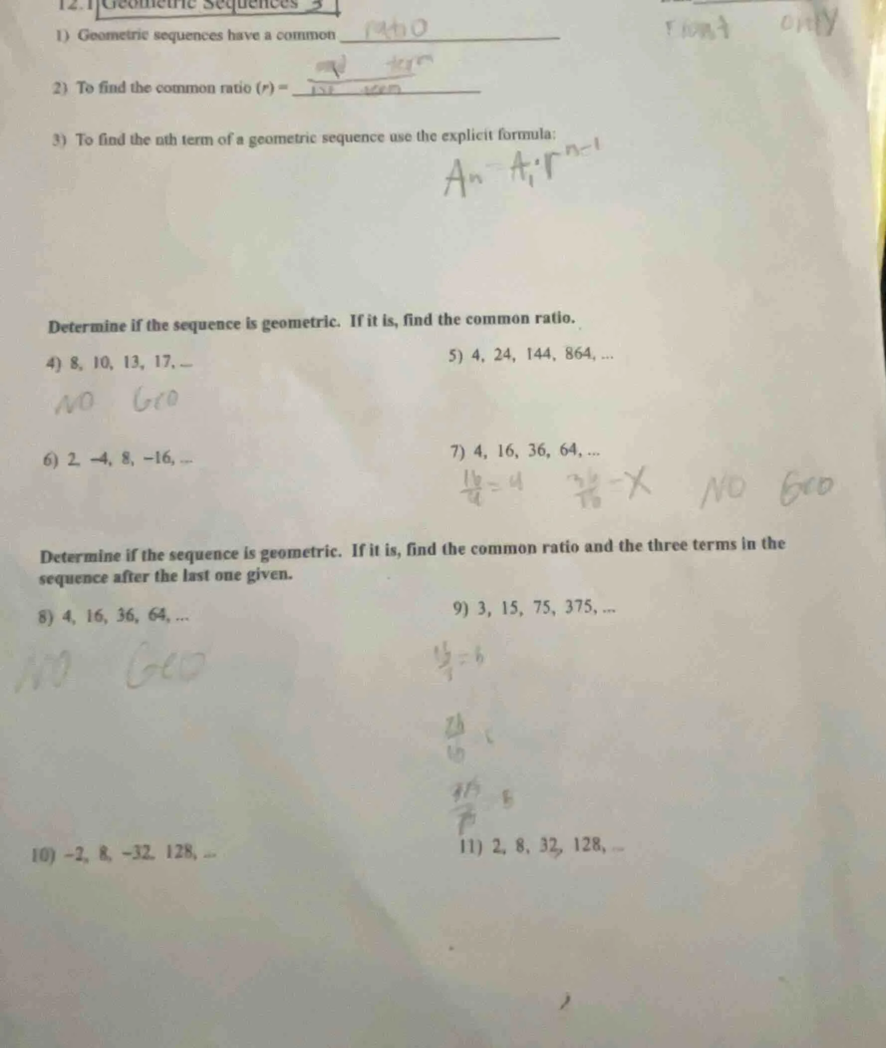 12.1 geometric sequences 31) geometric sequences have a common _______2…
