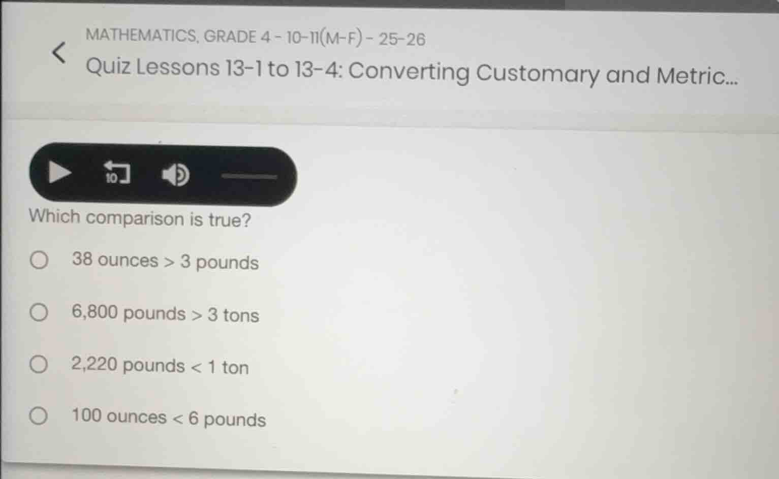 mathematics, grade 4 - 10-11(m-f) - 25-26 quiz lessons 13-1 to 13-4: co…