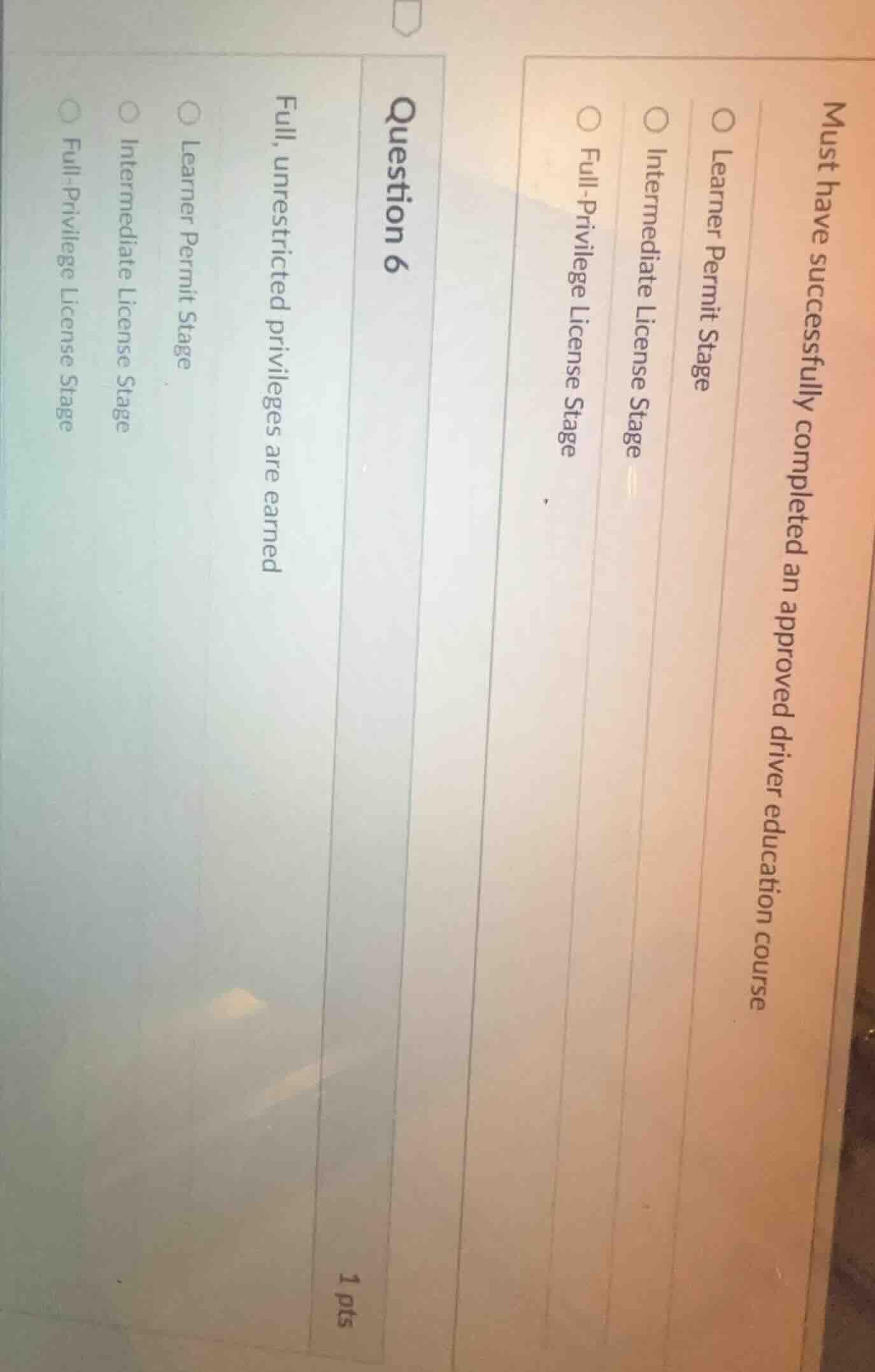 question 6 1 ptsmust have successfully completed an approved driver edu…