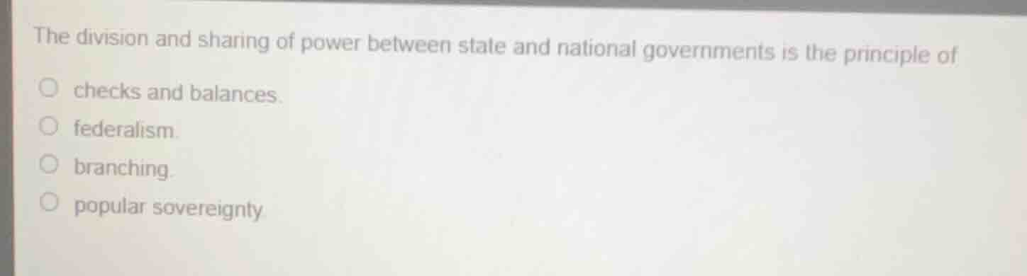 the division and sharing of power between state and national government…