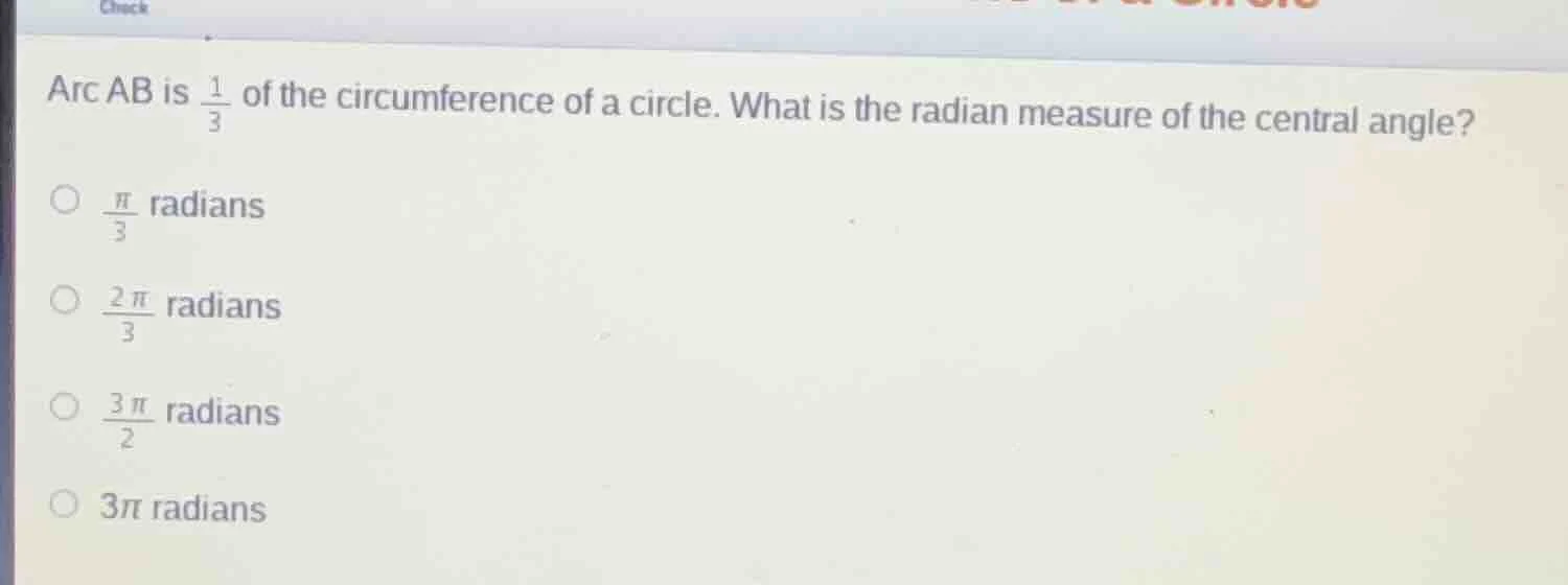 arc ab is $\frac{1}{3}$ of the circumference of a circle. what is the r…
