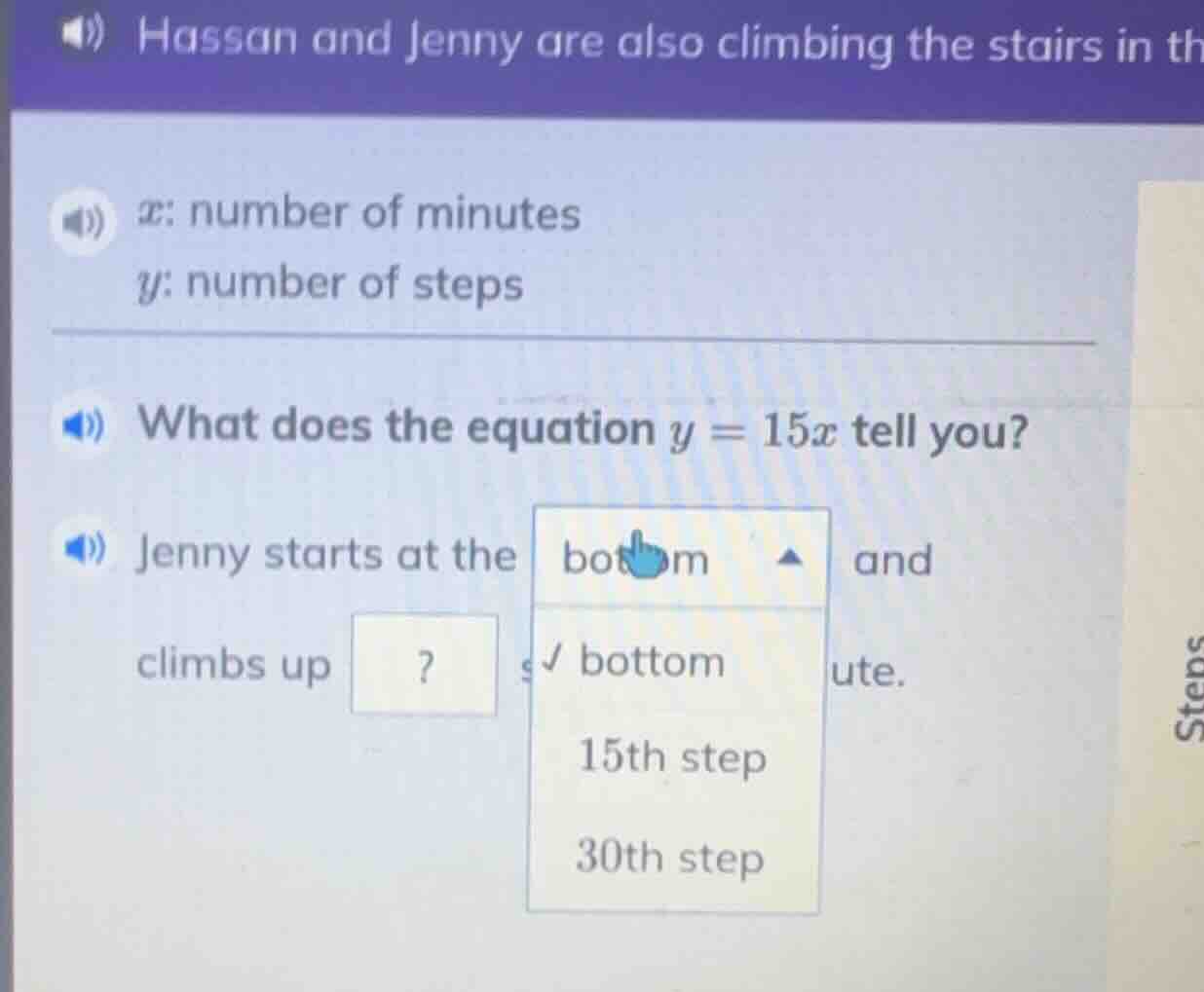 hassan and jenny are also climbing the stairs in th $x$: number of minu…