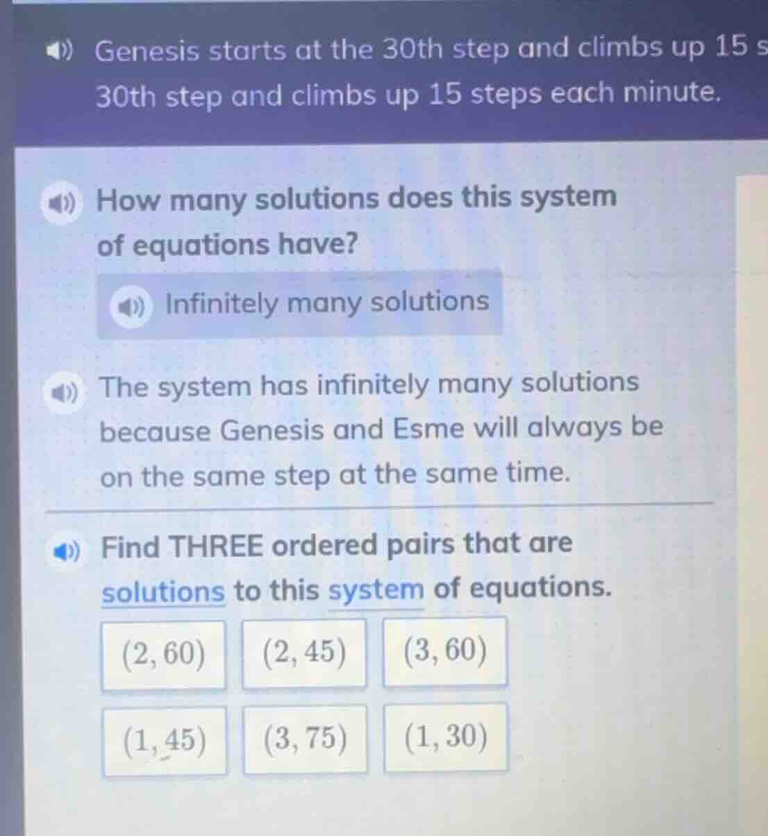 genesis starts at the 30th step and climbs up 15 steps each minute.how …