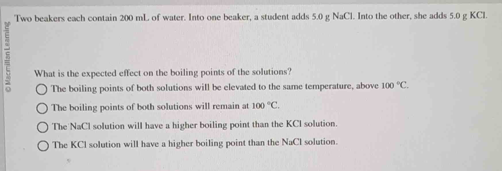 two beakers each contain 200 ml of water. into one beaker, a student ad…