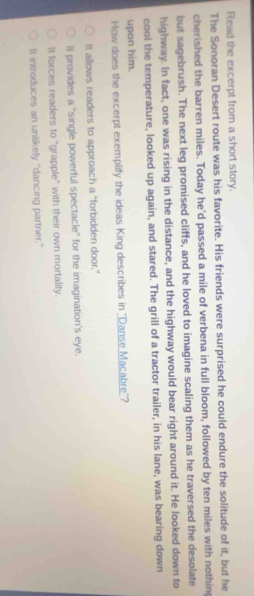 read the excerpt from a short story. the sonoran desert route was his f…