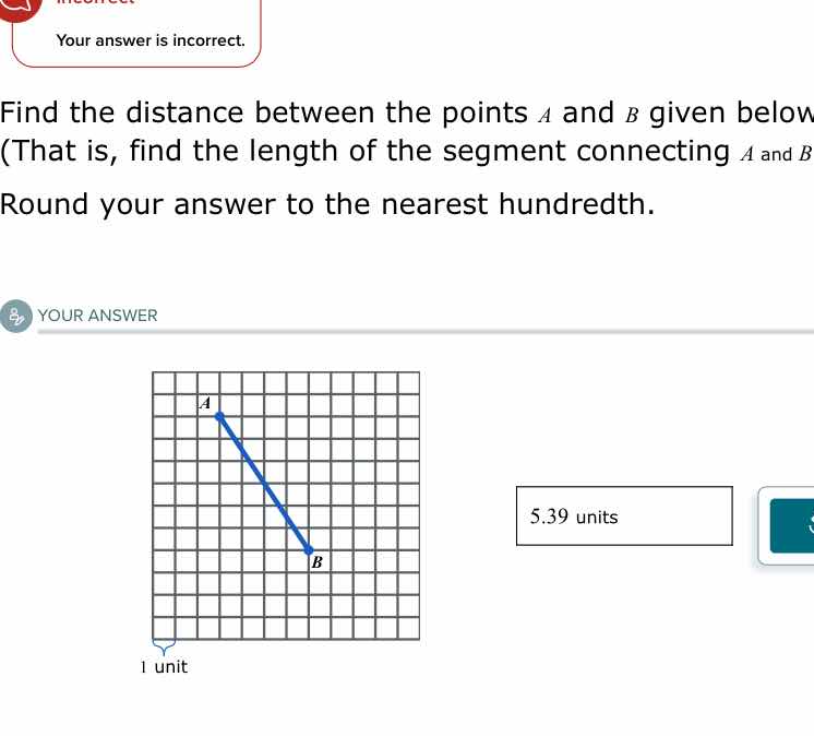 your answer is incorrect. find the distance between the points a and b …
